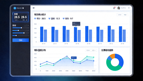 体育数据分析界面示意,展示统计图表与数据指标